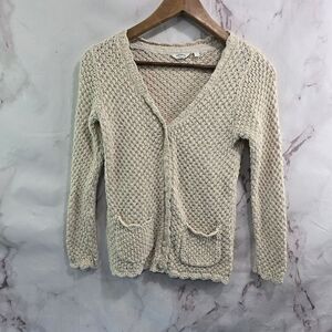 Fat Face Sweater Womens XS Beige Cardigan Linen Cotton Button Knit Coquette